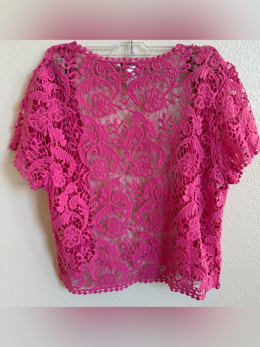 Liz Claiborne New York hot pink open-front crochet cardigan